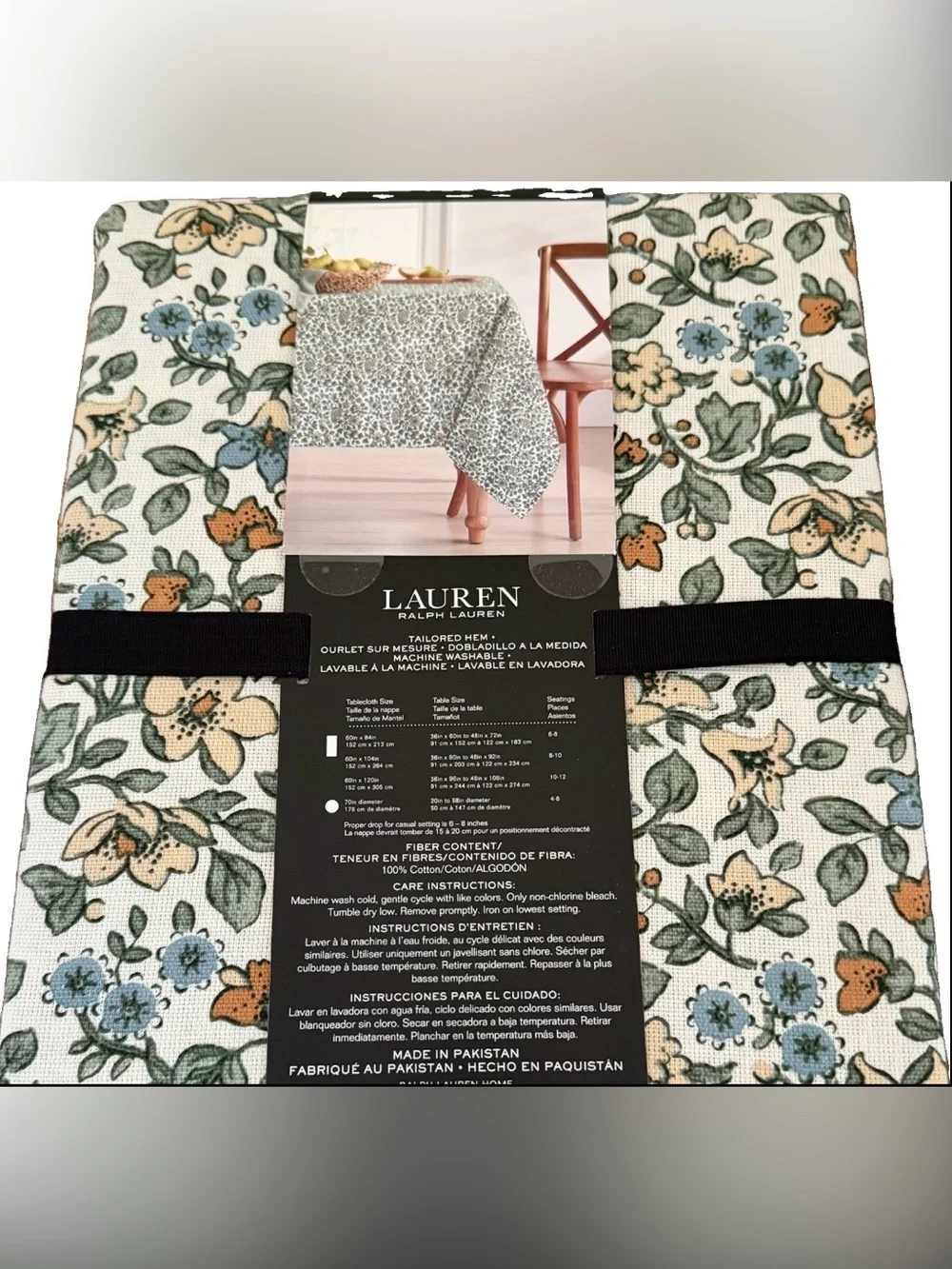 Lauren Ralph Lauren Cream Floral Tablecloth 60”x84” OBlong NWT